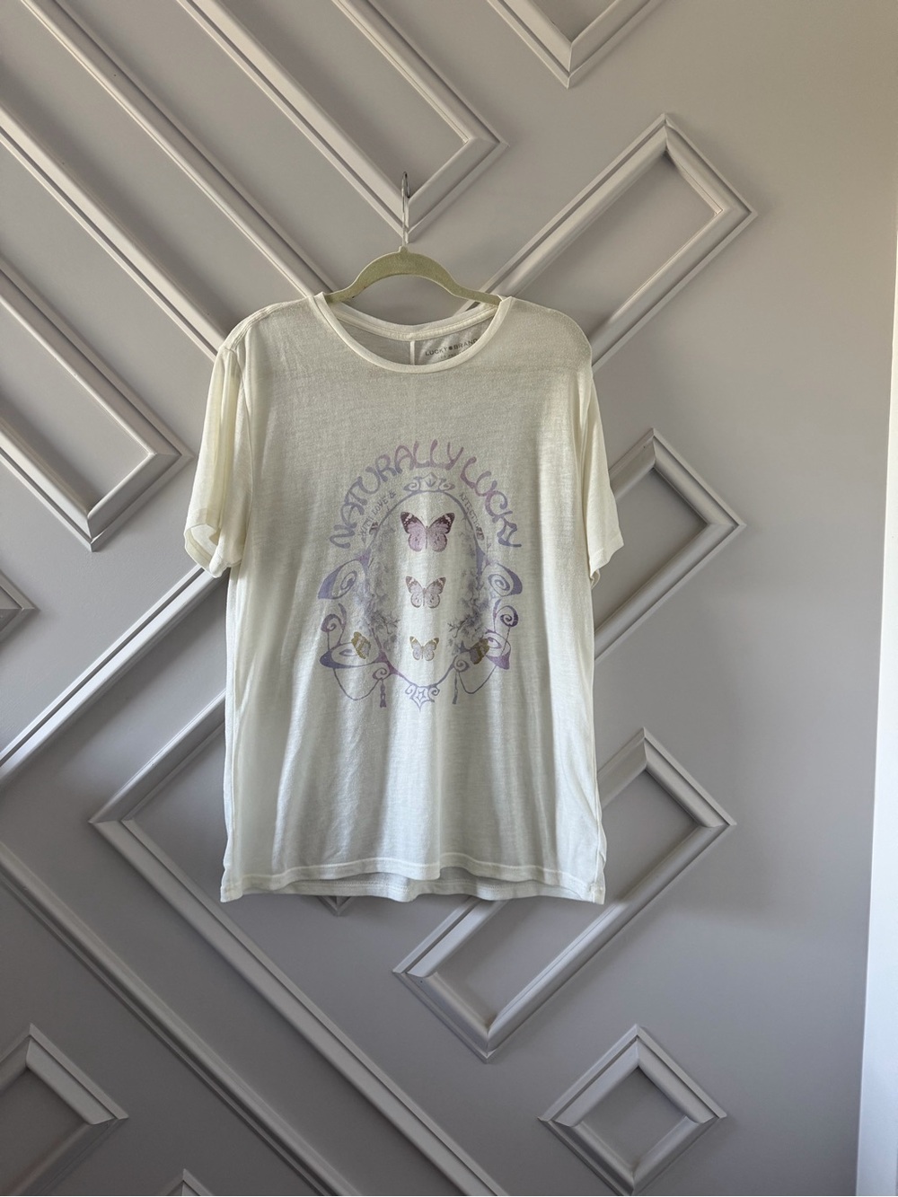 Lucky Brand Cream Short-Sleeve Tee with Lavender Butterfly Graphic